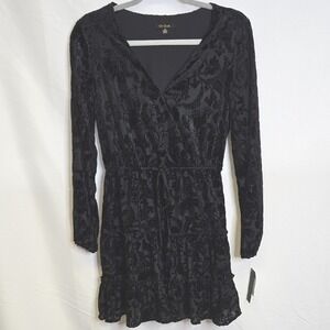 City Studio Velvet Tiered Wrap Style Dress Whimsigoth Romantic‎ Black Small, NEW